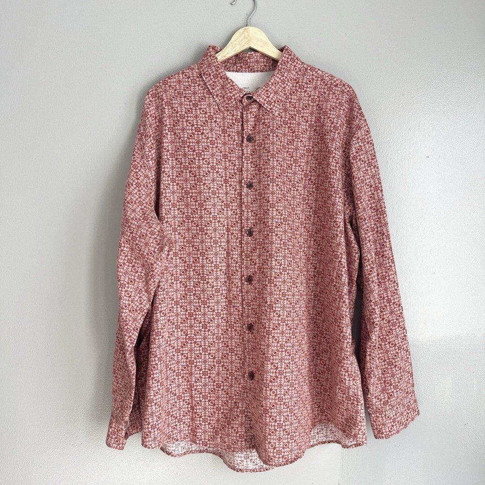 Tasso Elba Linen‎ Blend Long Sleeve Button Front Shirt Abstract Geo Print XXL